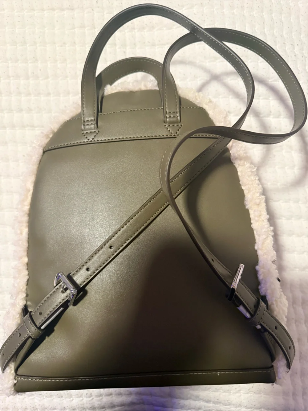 MICHAEL Michael Kors Taupe Suede Backpack with Cream Shearling Trim